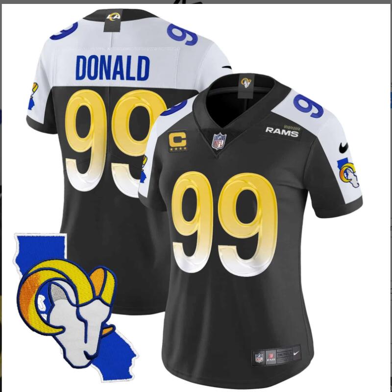 Women Los Angeles Rams 99 Donald California Patch Vapor Limited 2024 NFL Nike NFL Nike black jerseys